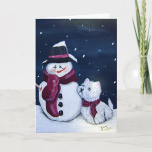 Snowman en Westie Wenskaart Feestdagen Kaart