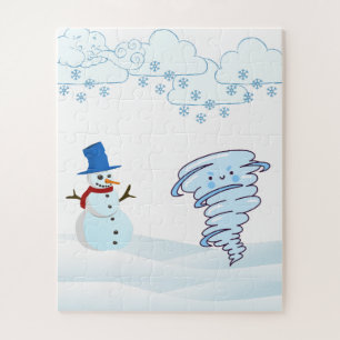 Snowman en wind in de winter legpuzzel