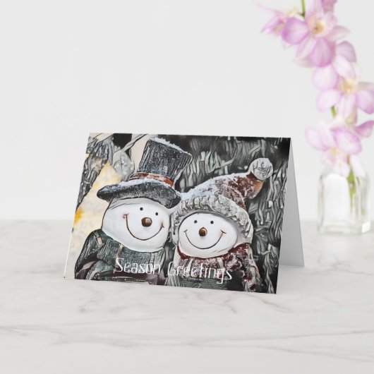 Snowman et la femme de neige dessinant Carte perso (Orchidée)