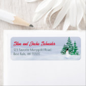 Snowman et Pine Trees Étiquette de adresse (En situation)