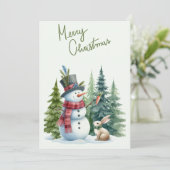 Snowman et Rabbit Joyeuse carte de Noël (Debout devant)