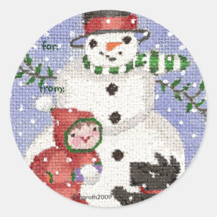 Snowman et scottie étiquette cadeau autocollant
