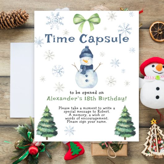 Snowman Evergreen Time Capsule 1e verjaardag Poster