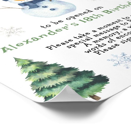 Snowman Evergreen Time Capsule 1e verjaardag Poster (Hoek)