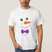 Snowman Face Paarse Bowtie naam toevoegen T-shirt (Voorkant)