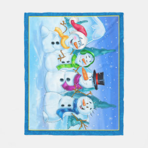 Snowman familie fleece blanket cartoon deken