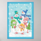 Snowman-familie in de sneeuw poster (Voorkant)