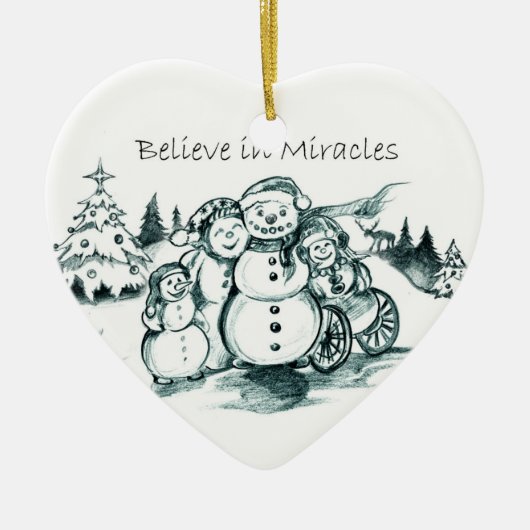 Snowman Familie kerstversiering Keramisch Ornament (Voorkant)