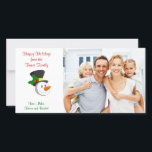 Snowman Family Carte photo<br><div class="desc">Ce carte photo de Noël personnalisé avec un drôle de bonhomme de neige avec un nez de carotte et un casquette peut être customisé avec votre propre photo numérique et message.</div>