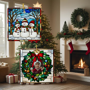 Snowman Family Faux Glas in lood Keramisch Ornament