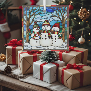 Snowman Family Faux Glas in lood Ornament