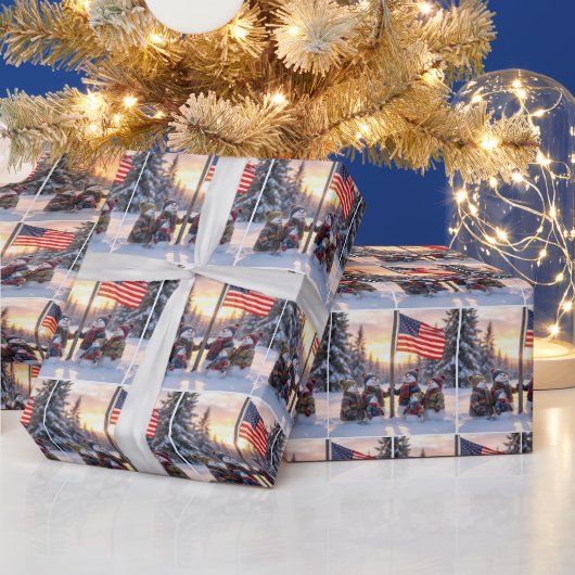 Snowman Family Gathering Around a Flagpole Cadeaupapier (Feestdagen)