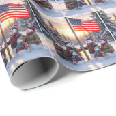 Snowman Family Gathering Around a Flagpole Cadeaupapier (Rol Hoek)