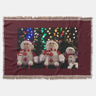 Snowman Family Red Woven Blanket Deken