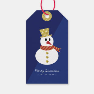 Snowman Fun Christmas Blue & Gold Cadeaulabel