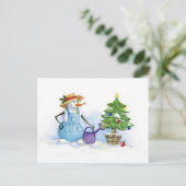 Snowman gardener briefkaart (Staand voorkant)