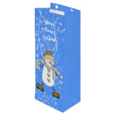 Snowman gepersonaliseerde kerst wijn cadeautas (Achterkant Gekanteld)