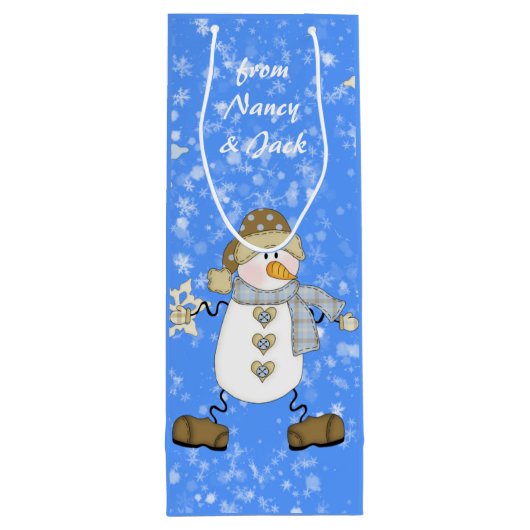 Snowman gepersonaliseerde kerst wijn cadeautas (Achterkant)
