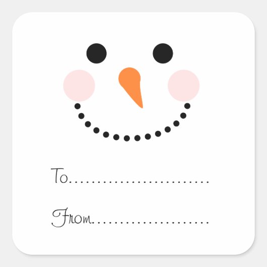 Snowman-gezicht naar kerstnaam vierkante sticker (Voorkant)