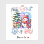 Snowman Gift Christmas Sticker (Feuille)