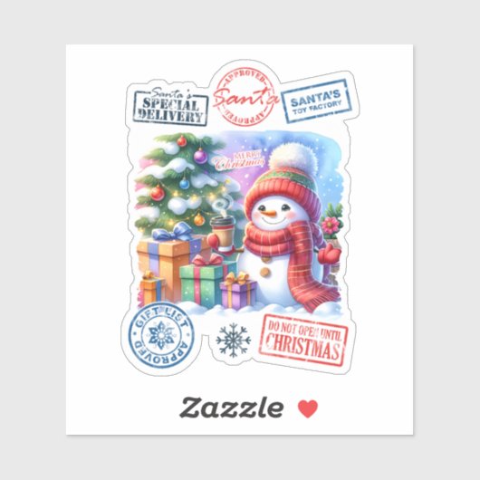 Snowman Gift Christmas Sticker (Feuille)