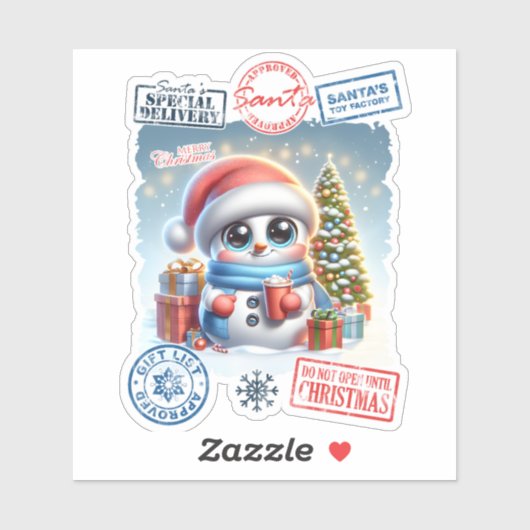 Snowman & Gifts Christmas Sticker (Feuille)