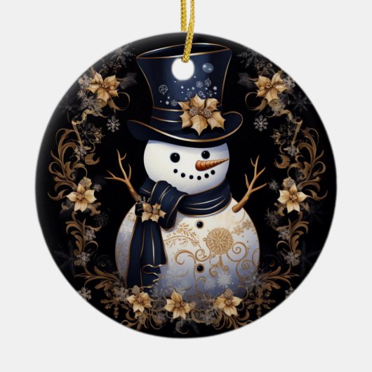 Snowman Gold Flowers Ornament (Voorkant)