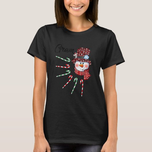 Snowman Gram Candy Cane Red Pset Kerstmis T-shirt (Voorkant)