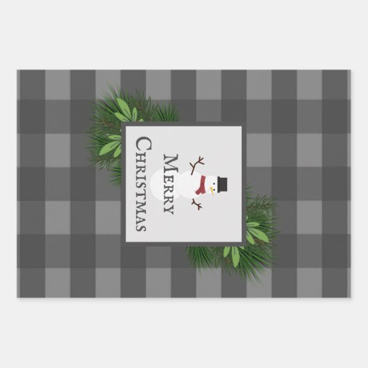 Snowman Gray Buffalo Plaid | Gray Inpakpapier Vel (Voorkant 2)