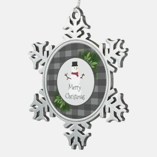 Snowman Gray Buffalo Pneemetspatten Ornament (Rechts)