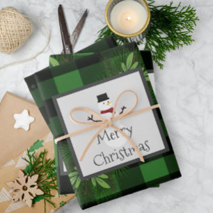 Snowman Green Buffalo Plaid Zwart en groen Inpakpapier Vel