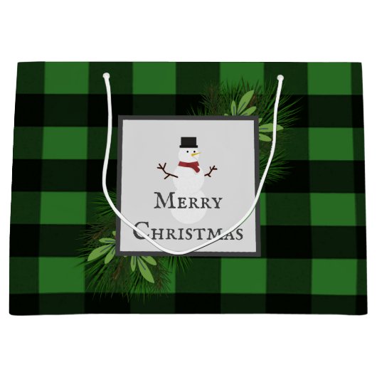 Snowman Green Buffalo Play Gift Bag Groot Cadeauzakje (Voorkant)