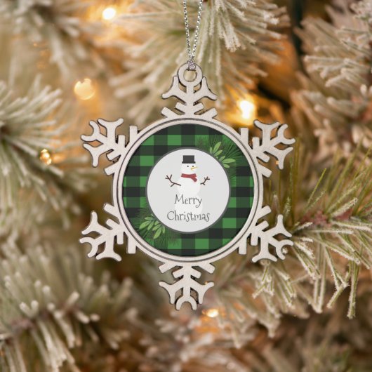 Snowman Green Buffalo Play Snowflake Ornament (Boom)