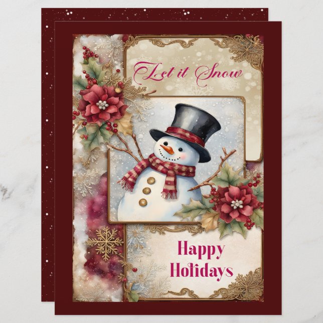 Snowman Greetings Scrapbook Paper (Voorkant / Achterkant)