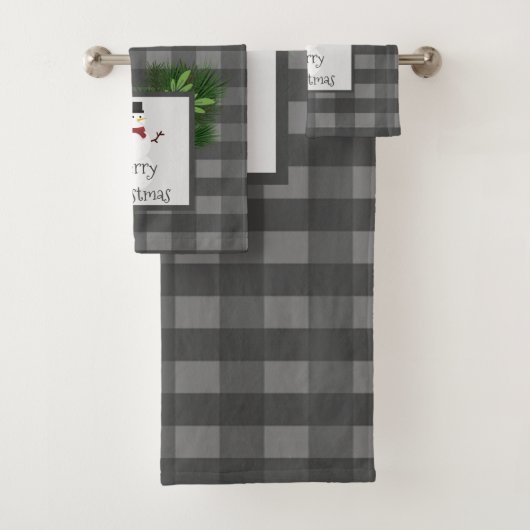 Snowman Gris Buffalo Plaid Serviette Set (En situation)