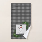 Snowman Gris Buffalo Plaid Serviette Set (Serviette à main)