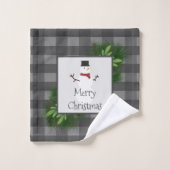 Snowman Gris Buffalo Plaid Serviette Set (Gant de toilette)