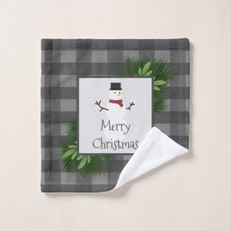 Snowman Gris Buffalo Plaid Serviette Set