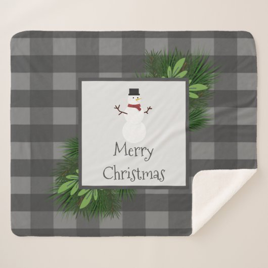 Snowman Gris Buffalo Plaid Sherpa Blanche (Devant (Horizontal))