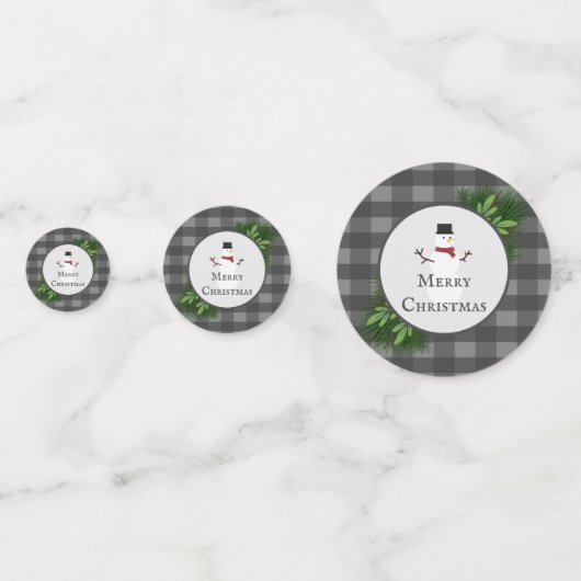 Snowman Gris Buffalo Plaid Table Confetti (Devant)