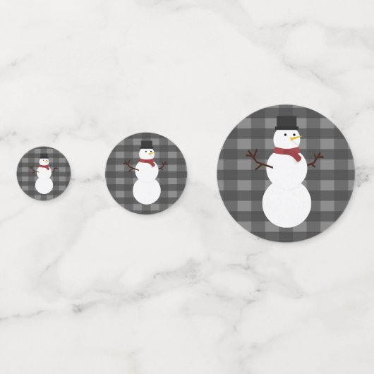 Snowman Gris Buffalo Plaid Table Confetti (Derrière)