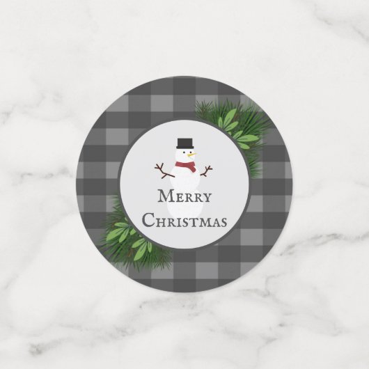 Snowman Gris Buffalo Plaid Table Confetti (Petit recto)