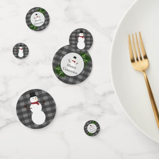 Snowman Gris Buffalo Plaid Table Confetti (Groupe)