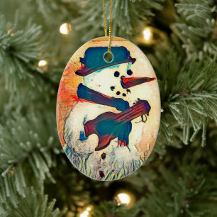 Snowman Guitar Persoonlijk Keramisch Ornament