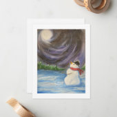 Snowman hiver scène Flat Note Carte (Devant/Arrière en situation)