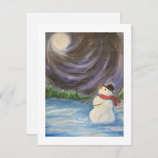 Snowman hiver scène Flat Note Carte (Devant / Derrière)
