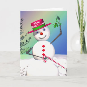 Snowman Holding Mistletoe Feestdagen Kaart