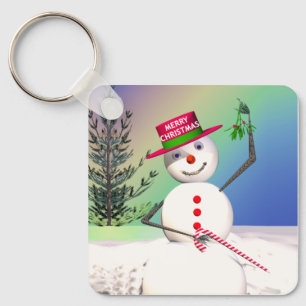 Snowman Holding Mistletoe Sleutelhanger
