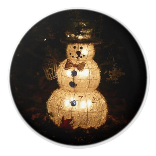 Snowman Holiday Light Display Keramische Knop (Voorkant)