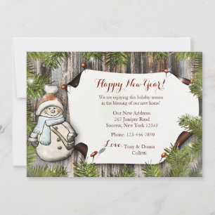 Snowman Holiday Moving Announement glimlachen Feestdagenkaart